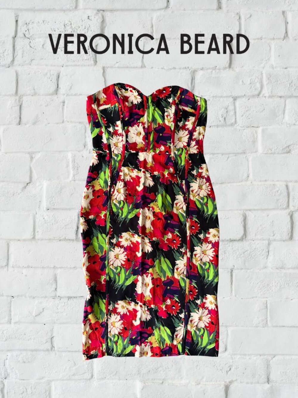 Veronica Beard NWT Saffron Strapless Floral Dress Black Red Green Multi Size 12